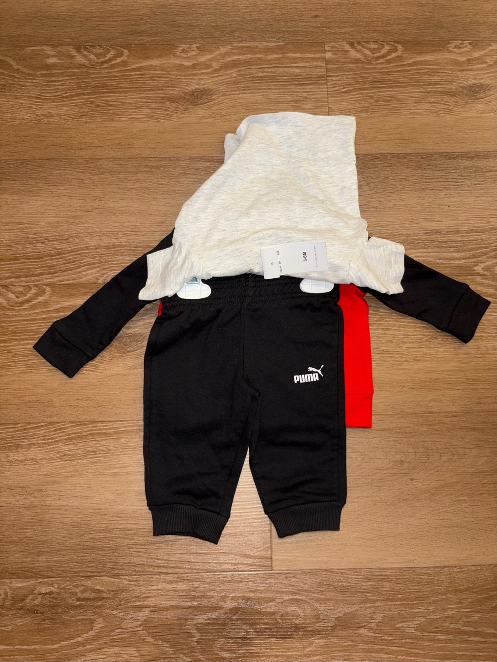 Puma Boys 3 Piece Set Jogger Hoodie Shirt Sz 3-6 Month Red Black New With Stain - Picture 7 of 10